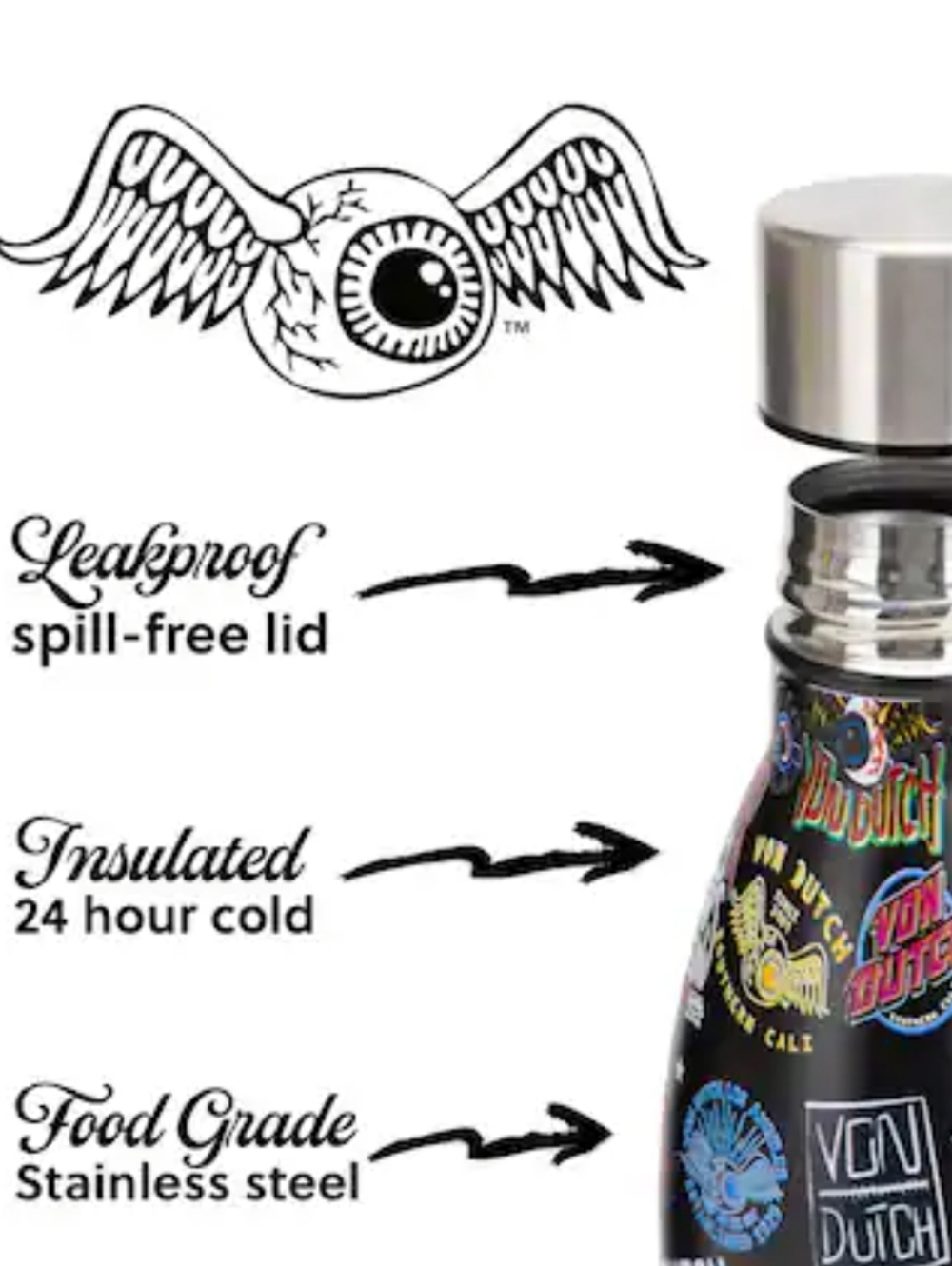 Von Dutch 240z Hydration Double Walled Insulated Stainless Steel Bottle - Picture 2 of 5